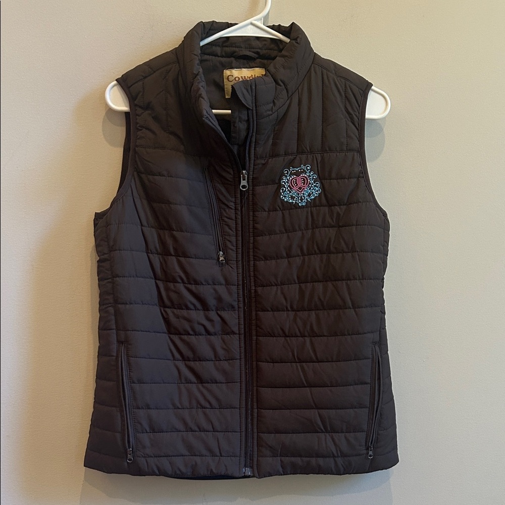 Cowgirl Legend Vest Medium Brown‎ Women's Quilted Logo Western Riding